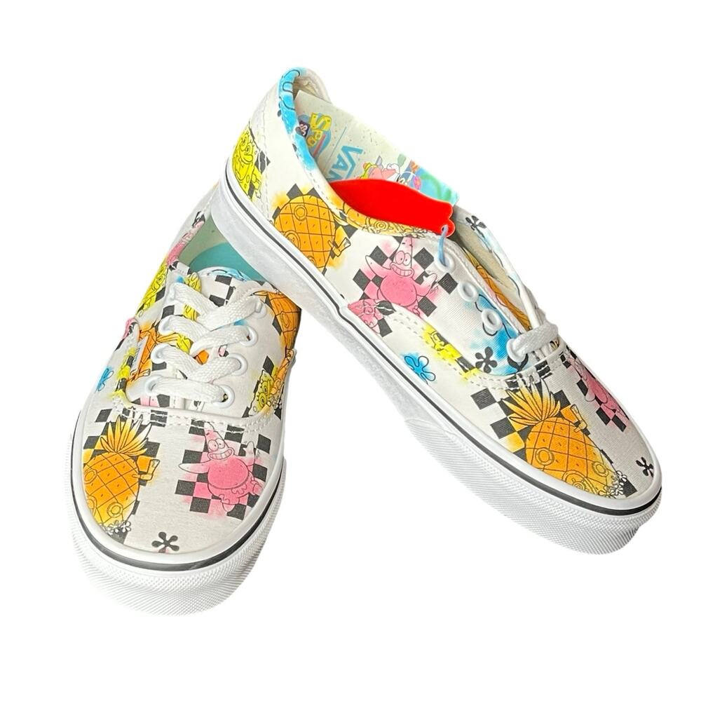 Vans Authentic SpongeBob SquarePants White Checkerboard Airbrush Sneakers sz 6